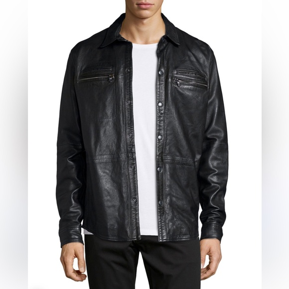 John Var­vatos Zip Pocket Leather Shirt Jacket In Size Medium
